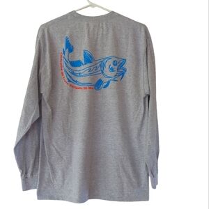 Gildan Heavy Cotton Long Sleeve Graphic Tee Shirt LARGE Gray Fish Fishing Shirt
